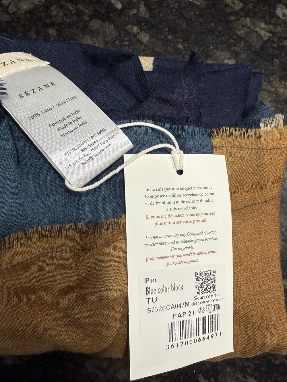Sezane Pio Scarf Blue Color Block - Size TU - Picture 8 of 8